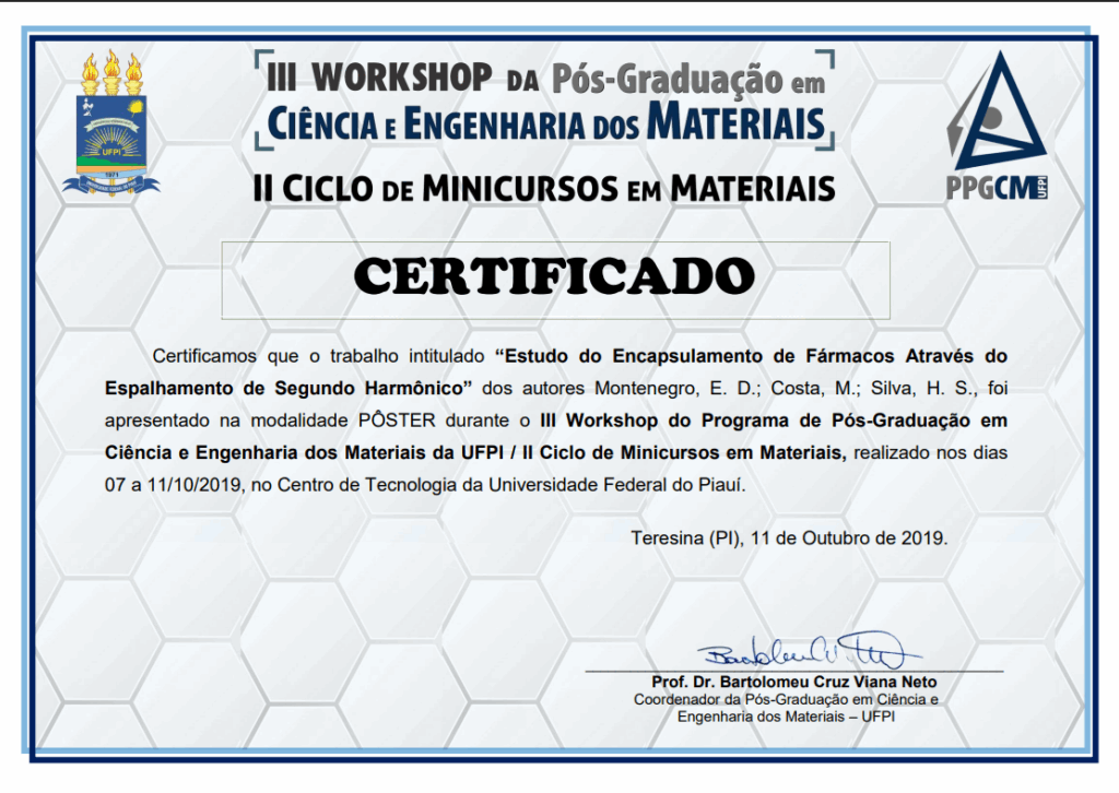 Apresentação de Pôster no III Workshop de Ciência e Engenharia dos Materiais