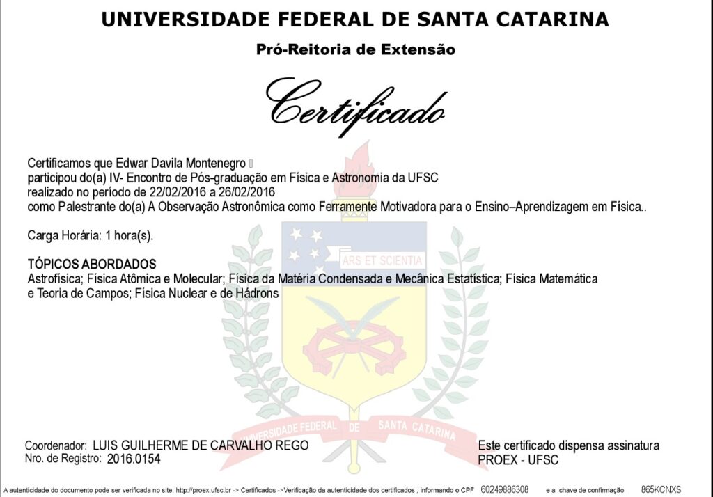 Apresentação no Encontro de Física e Astronomia da UFSC